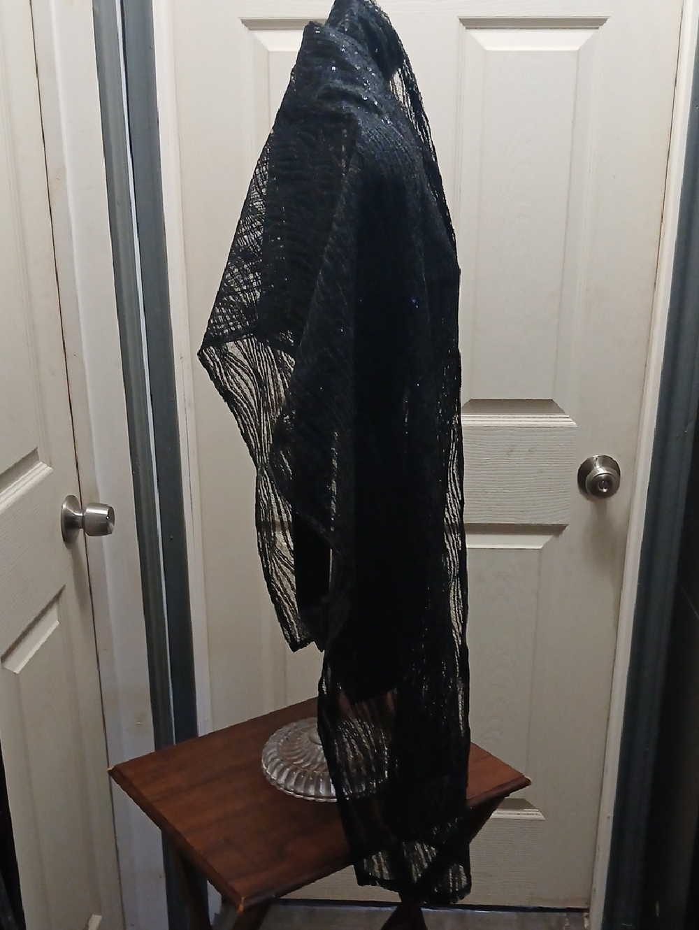 Sheer Black Open Weave Shawl Scarf - Picture 2 of 4